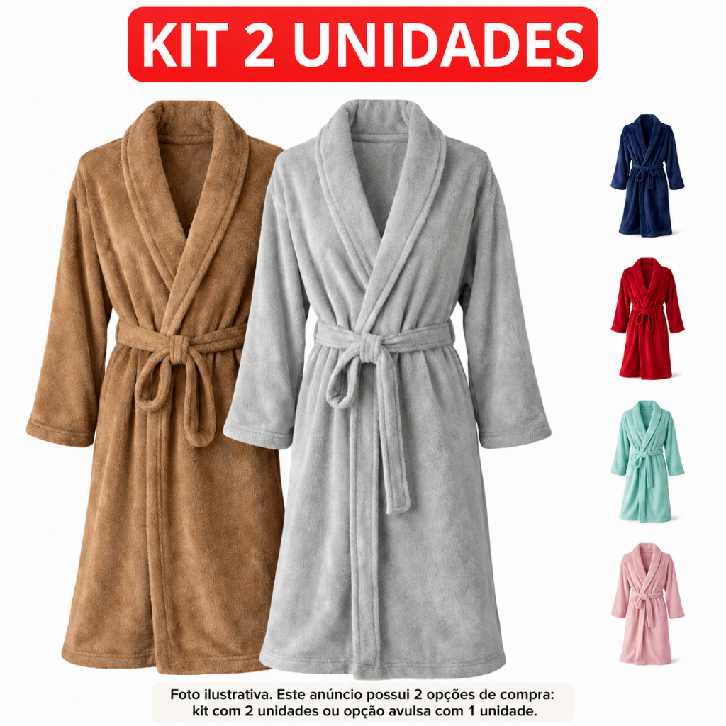 Roupão de Microfibra Plush Aveludado Adulto Toque Macio Masculino e Feminino Tamanho M e G