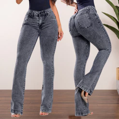 Calça Flare Feminina Jeans com Elastano Cintura Alta Modeladora Caimento Perfeito Butcut