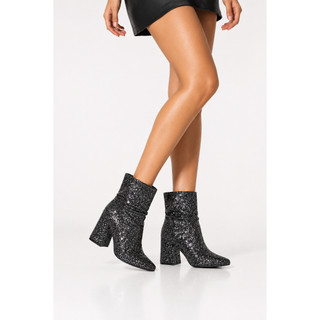 Bota Feminina Cano Curto Brilhante Glitter Luxo Salto Baixo