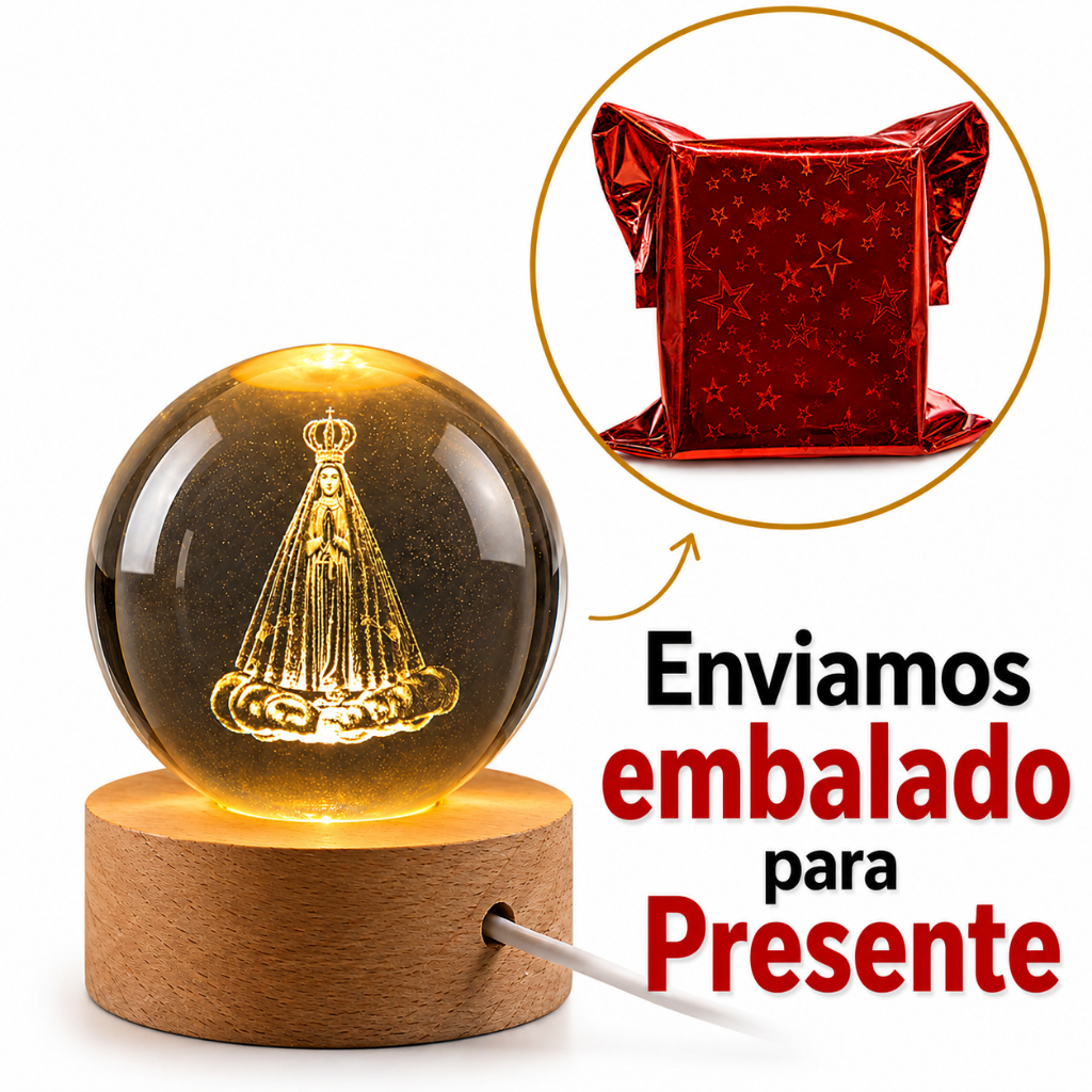 Luminária de Mesa Bola de Cristal Abajur p/ Sala Vintage Base Madeira Jesus Cristo 3D USB Bíblia