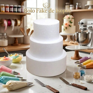 Bolo Fake De Isopor 3 Andares 15x20x25cm Base Redonda 10cm Decoração Festa Cenográfico Aniversário