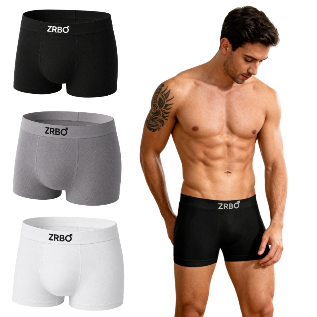 Kit 3 Cueca Boxer Zrbo de Algodão Masculina Original Várias Cores