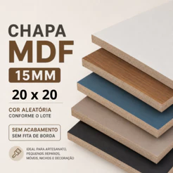 Chapa MDF 15mm 20x20 Cor Aleatoria Bordas Não Fitada Placa Madeira Artesanato Nicho Decoração Tampo