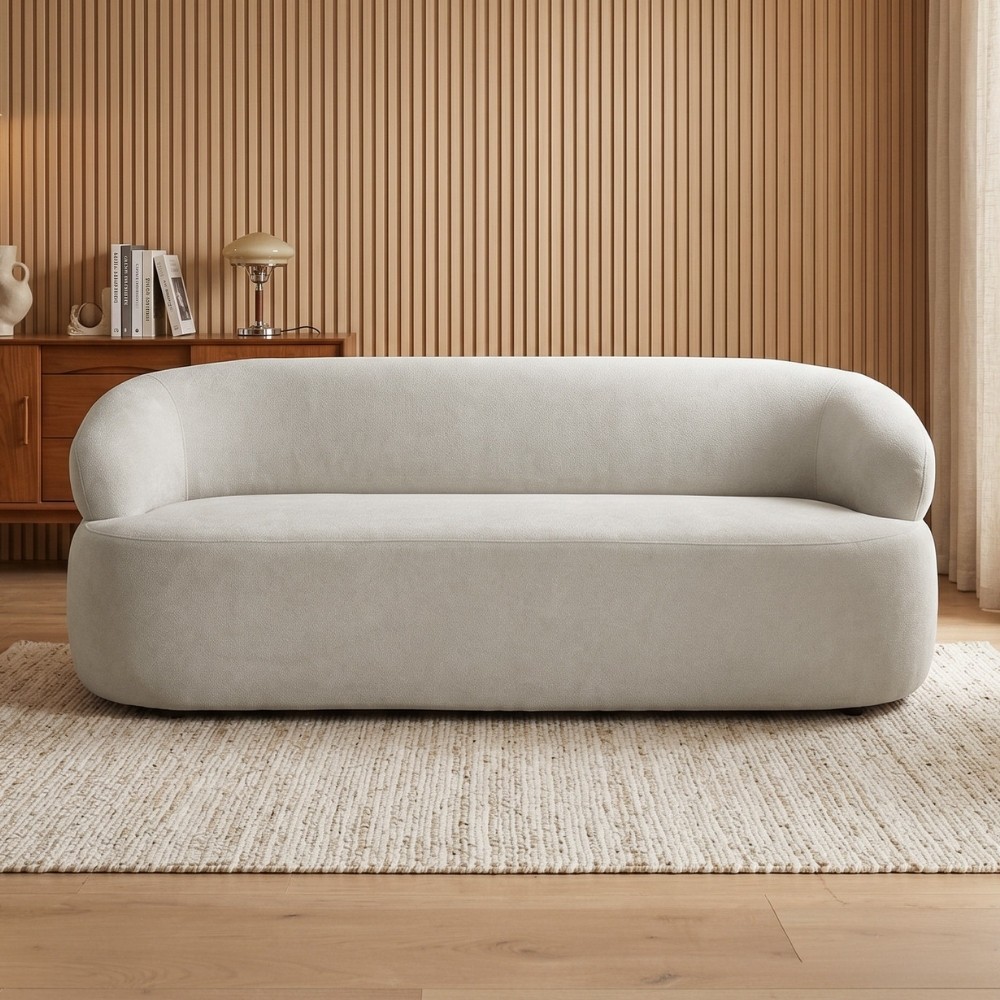 Sofá 3 Lugares Orgânico Sala de Estar Living 170cm Carmen F04 Bouclê Bege - Lyam Decor
