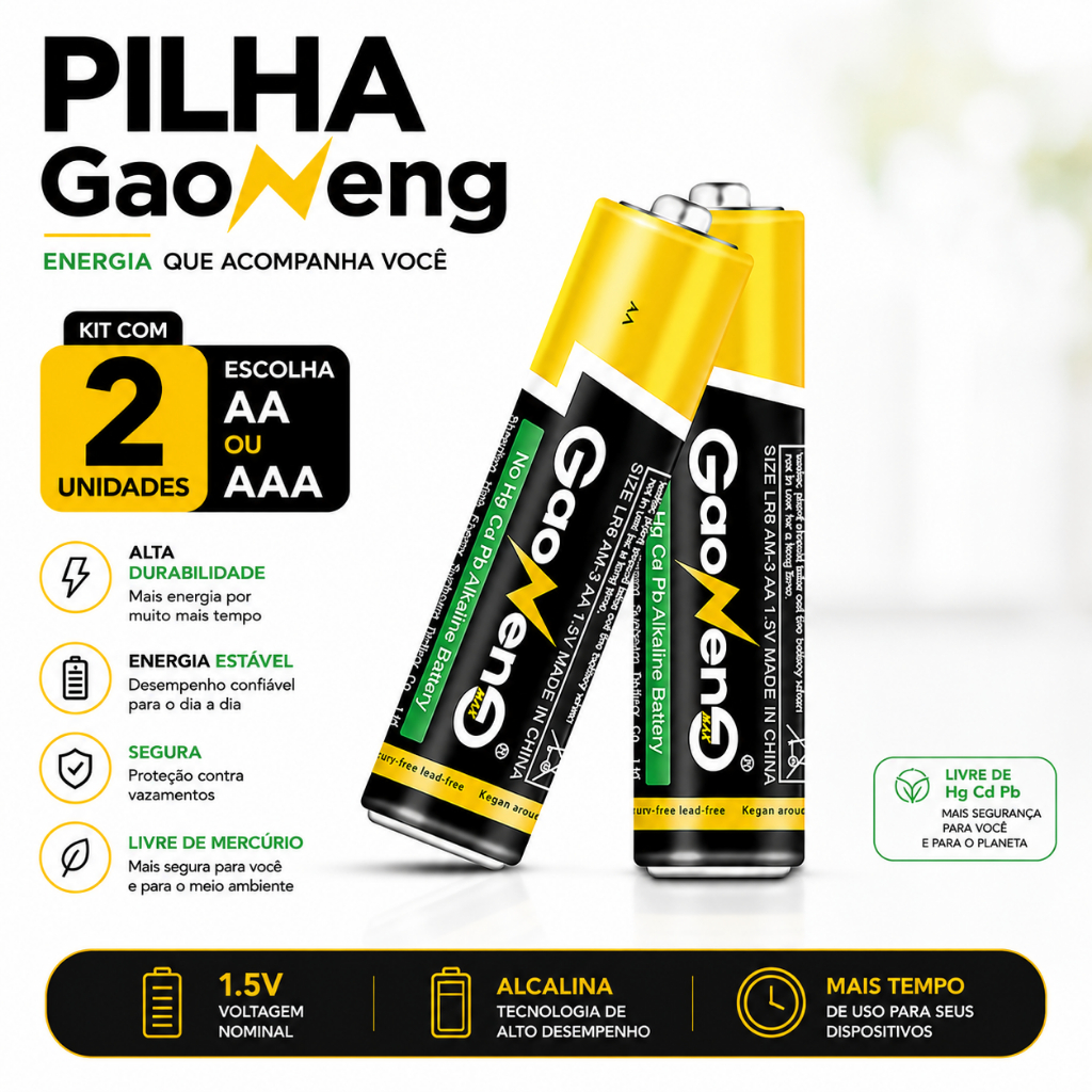 Kit contendo 02 Pilhas (Comum) AA ou AAA pilha (Palito) - Escolha o Modelo Desejado