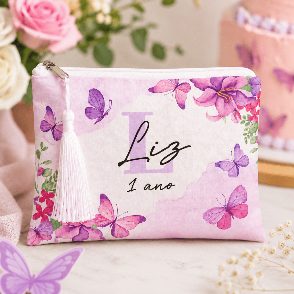 Kit 10  necessaire Lembrancinha para aniversário:  Jardim Encantado das Borboletas personalizado para festas e batizados