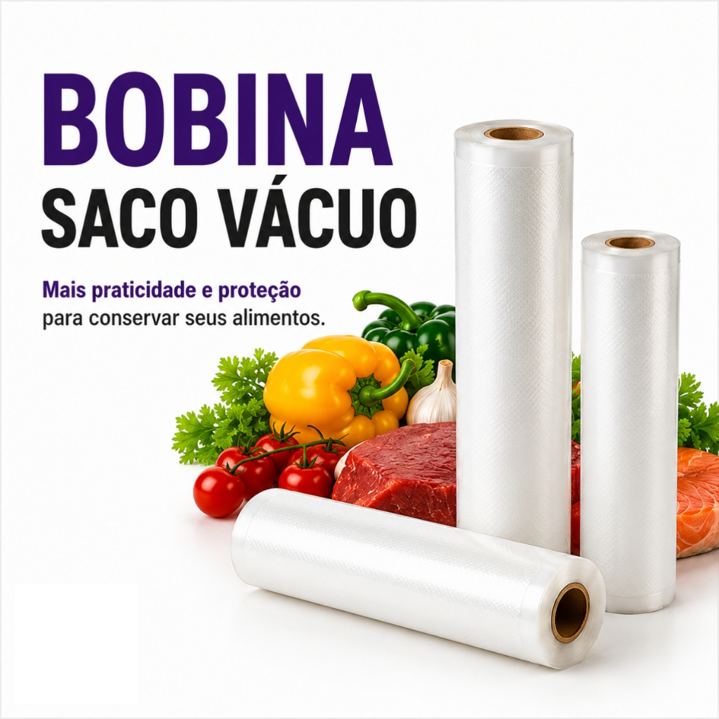 Bobina Saco a Vácuo para Seladora Premium Rolo Embalagem Alimentos Alta Resistência