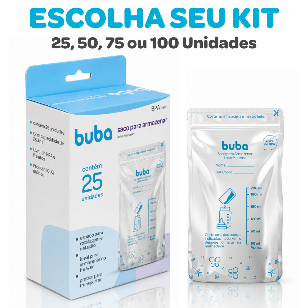 Kit Sacos para Armazenar Leite Materno Buba 250ml