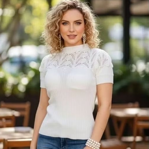 blusa verão manga curta princesa rendada