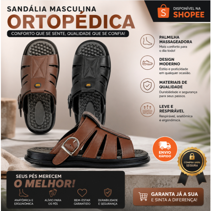 Sandália Franciscana Chinela Masculina Palmilha Ortopédica Ajuste Fivela