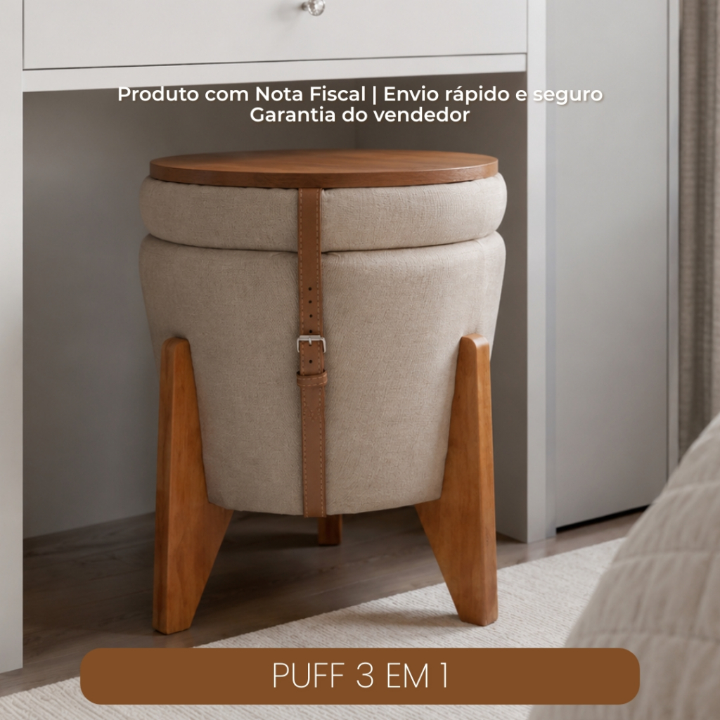 Puff Decorativo Baú Organizador Banco Mesa de Centro para Sala Quarto Escritório