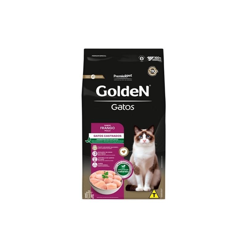 Premier Pet Ração Golden Para Gatos Adultols Castrados - 10 1Kg - Sabor Frango