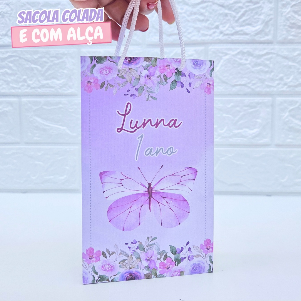 Sacolinha Personalizada Borboleta Lilás P | Sacolinha Surpresa | Lembrancinha de Festa | Aniversário