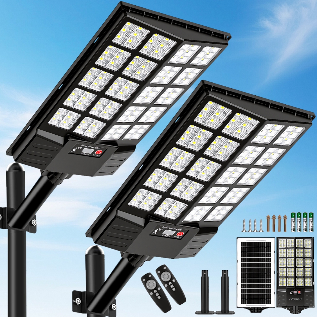 Kit 2 Luz Solar Iluminação Externa Luminária Solar Com Sensor 1000W/900W/800W