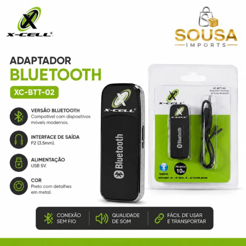 Adaptador Receptor De Áudio Bluetooth X-CELL XC-BTT-02