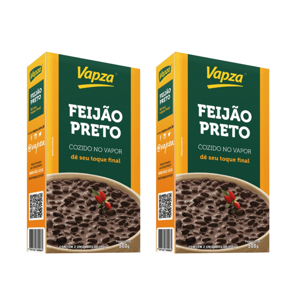 Kit 2un Feijão Preto Cozido No Vapor 500G Vapza