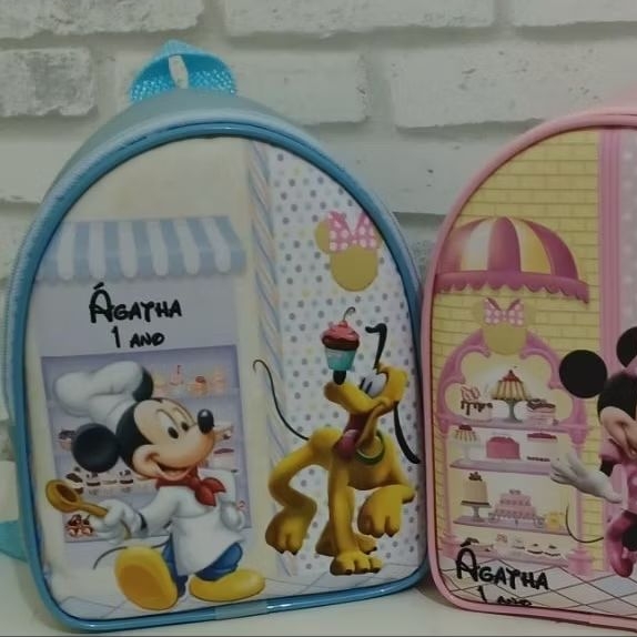 Kit Mochila Personalizada Lembrancinha Aniversário e Eventos! Confeitaria, doces, minnie Confeiteira...