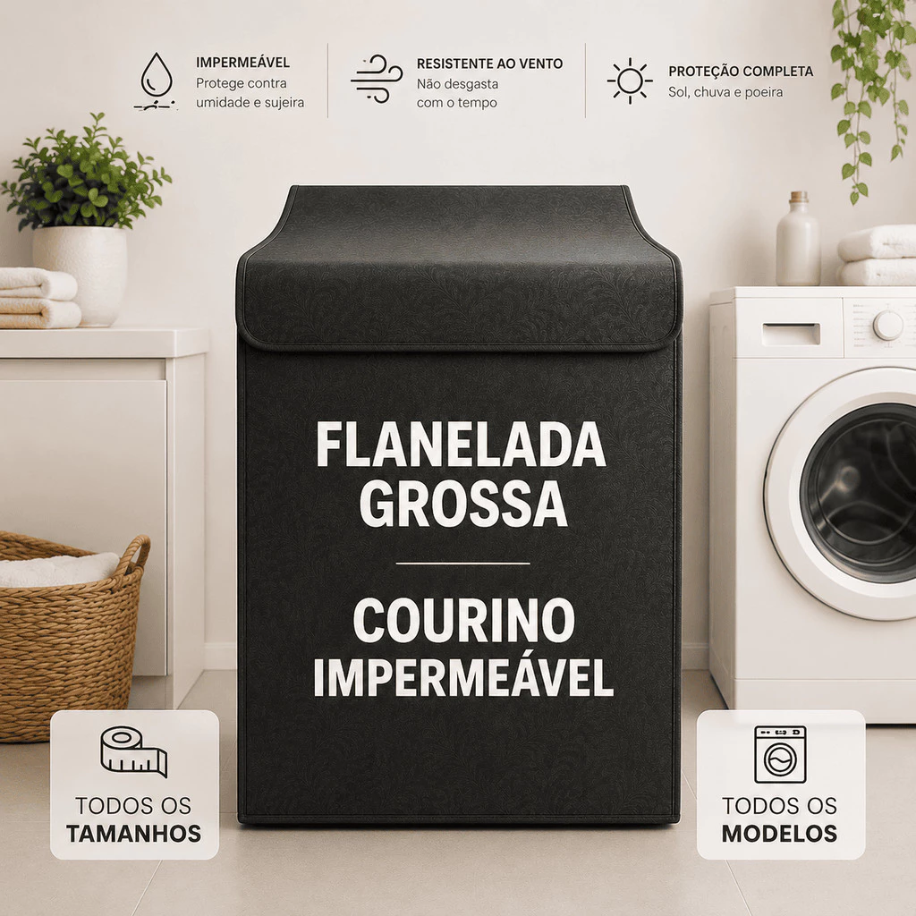Capa Máquina de Lavar Universal 9kg 10kg 11kg 12kg 13kg 14kg 15kg 16kg 17kg 18kg Impermeável Flanelada Reforçada — imagem 1