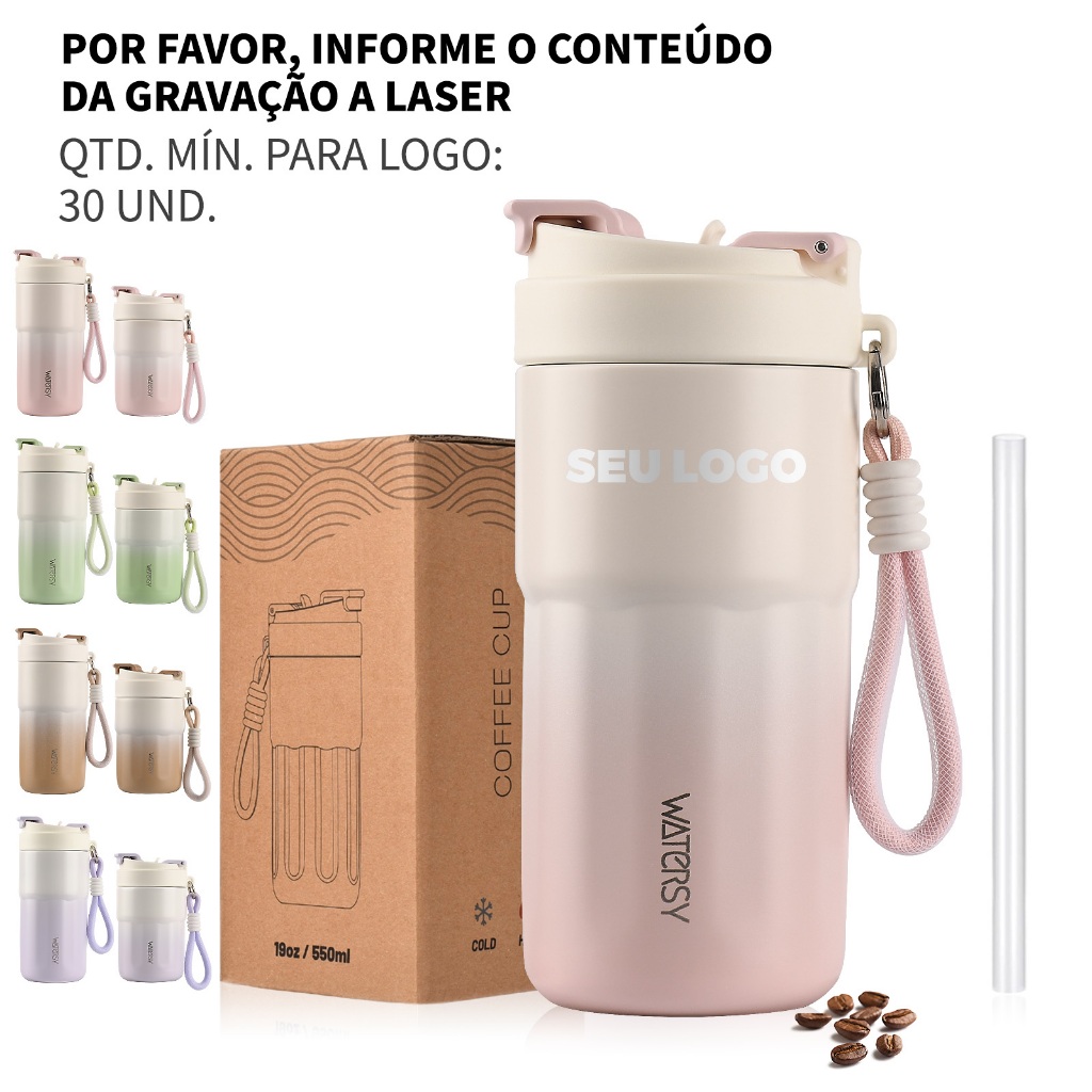 WATERSY Copo de Café Térmico Personalizado - Perfeito para Escritório, Viagem e Uso Diário