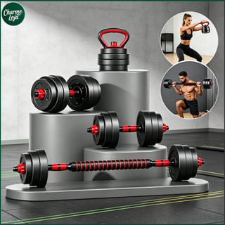 Kit Musculação Ajustável 10/15/20kg com Halteres Kettlebell Barra e Anilhas para Treino em Casa