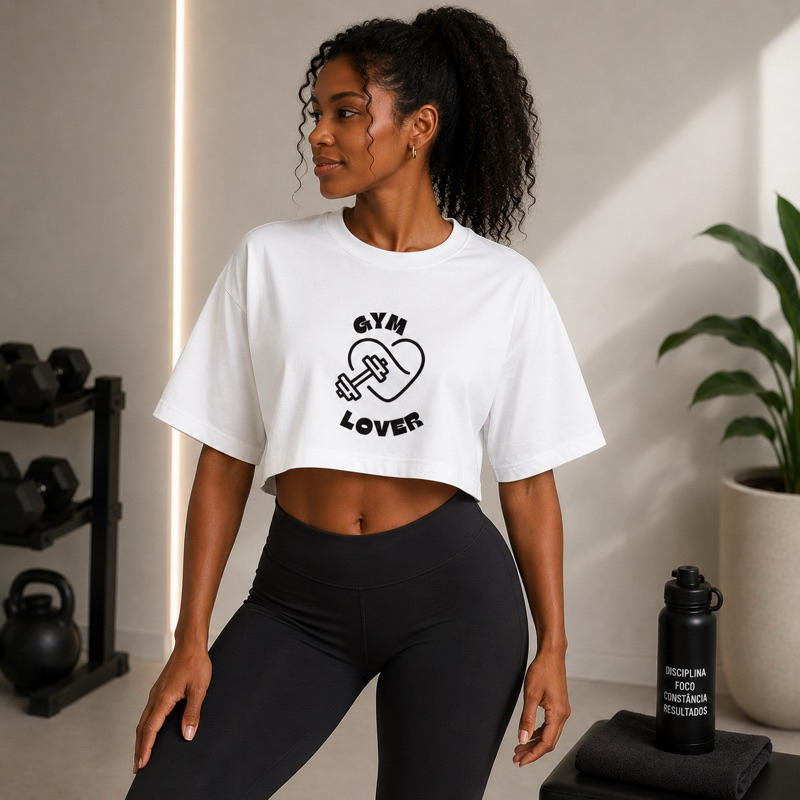 Camiseta Cropped Oversized Femenino 100% Algodão Moda Fitnes Academia Estampa Exclusiva Confortavel Estiloso Promoção