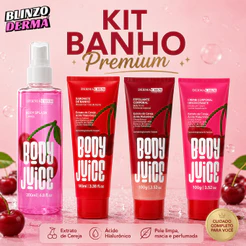 Kit Body Juice Cereja Dermachem 4 em 1 Hidratação Intensa Pele Macia e Cheirosa com Body Splash