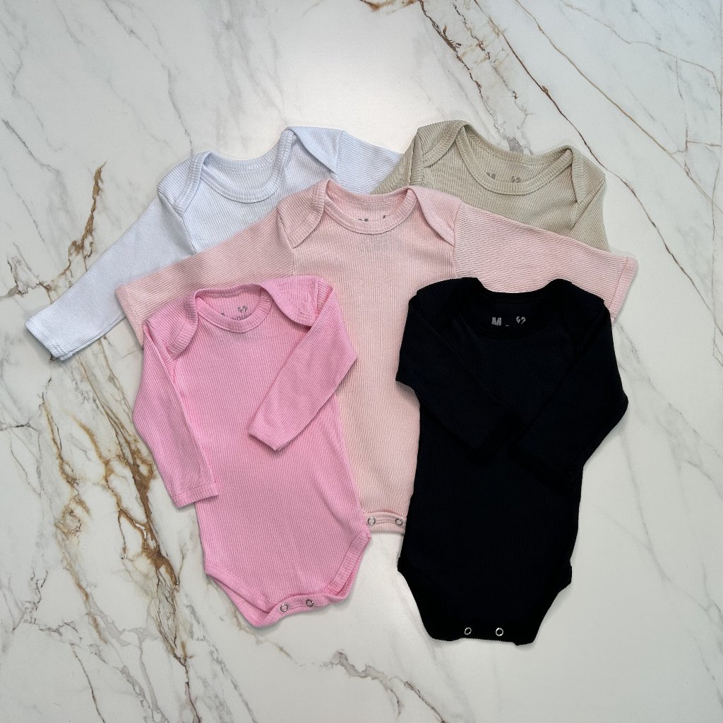 Kit 5 Body Bebe Menina Malha Canelada Manga Longa Algodao Verao Inverno