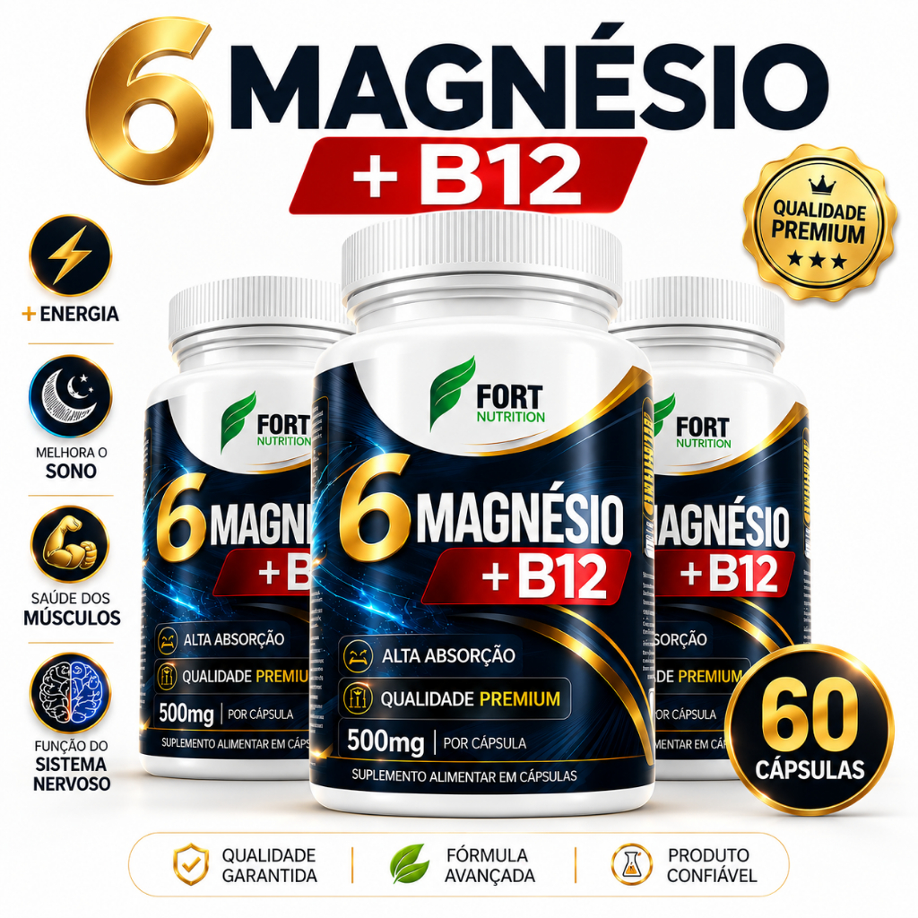 6 Magnésios + Vitamina B12 Metilcobalamina – Energia, Sono e Saúde Muscular | Original