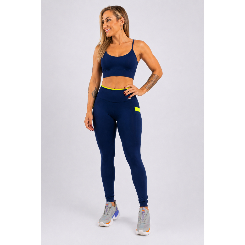 Conjunto Feminino Cintura Alta com Bolso Academia Fitness Zero Transparência Suplex Treino Corrida