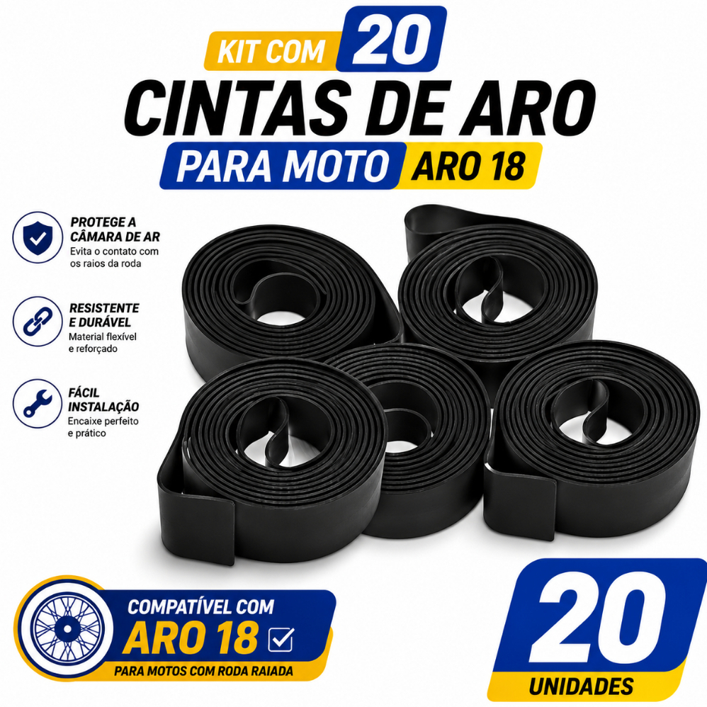 Kit 20 Cinta Aro 18 Moto Protetor Fita Câmara de Ar Roda Raiada Liga