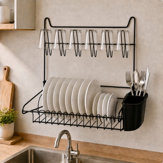 Escorredor De Louça Dobravel Suspenso Parede Compacto Pratos Copos Talheres Organizador C…