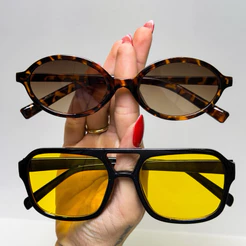 Kit 2 Óculos Feminino Amarelo Tartaruga Quadrado Oversized Oval UV400