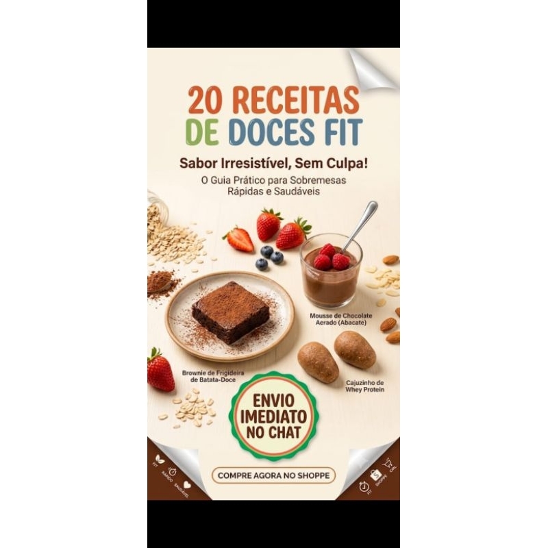 E-books leves - 20 receitas de doces FIT, sabor irresistível de,  sem culpa. Produto digital PDF
