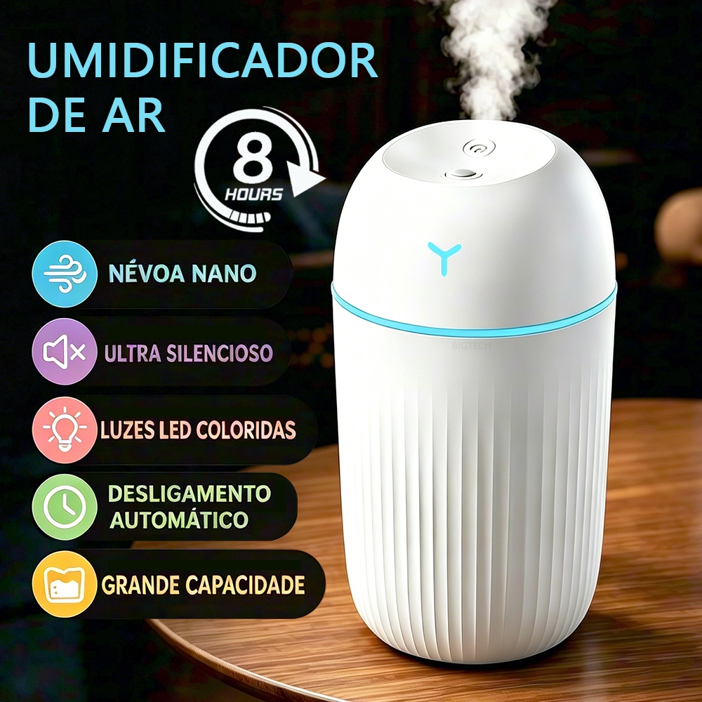 Umidificador De Ar E Aromatizador 420ml Difusor Aromatizador Luz Led De 7 Cores Silencioso Com Temporizador 8h