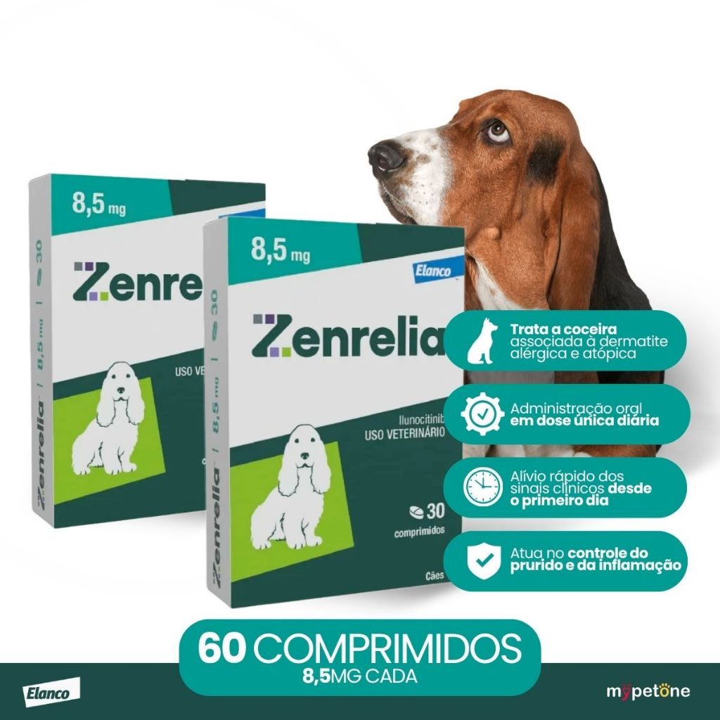 Kit 2 Zenrelia 8,5mg Dermatológico Elanco para Cães - 30 Comprimidos