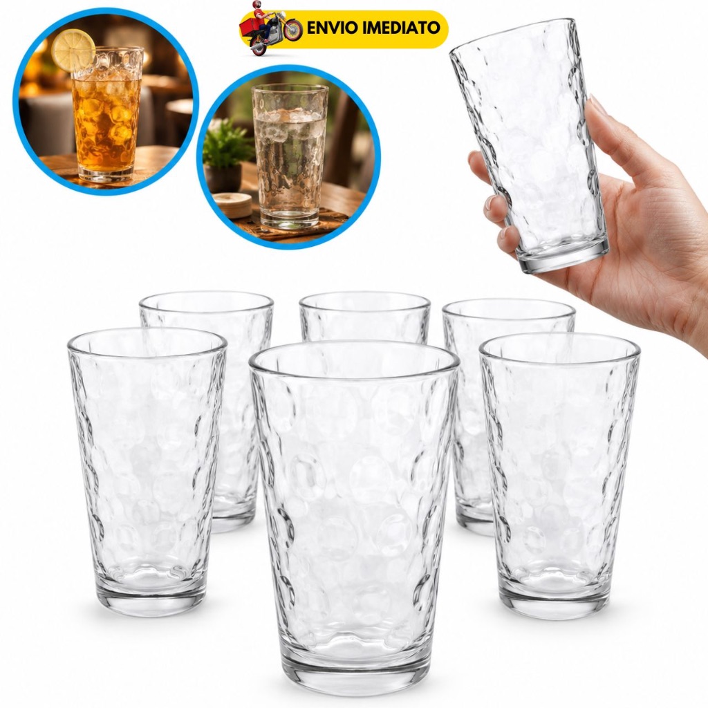 Jogo De Copos De Vidro 300ml Kit 6 Copos Transparentes Copo Água Suco Refrigerante Resistente