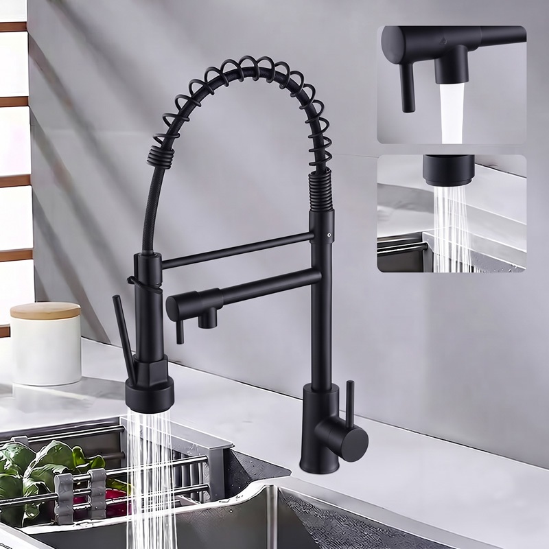 Torneira 360° Cozinha Gourmet Misturador Ducha Duo Spray Preto Torneiras Extraív