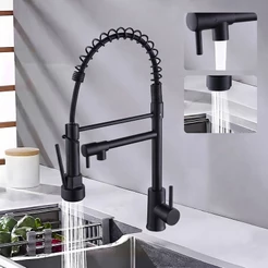 Torneira 360° Cozinha Gourmet Misturador Ducha Duo Spray Preto Torneiras Extraíveis Premium Inox 304