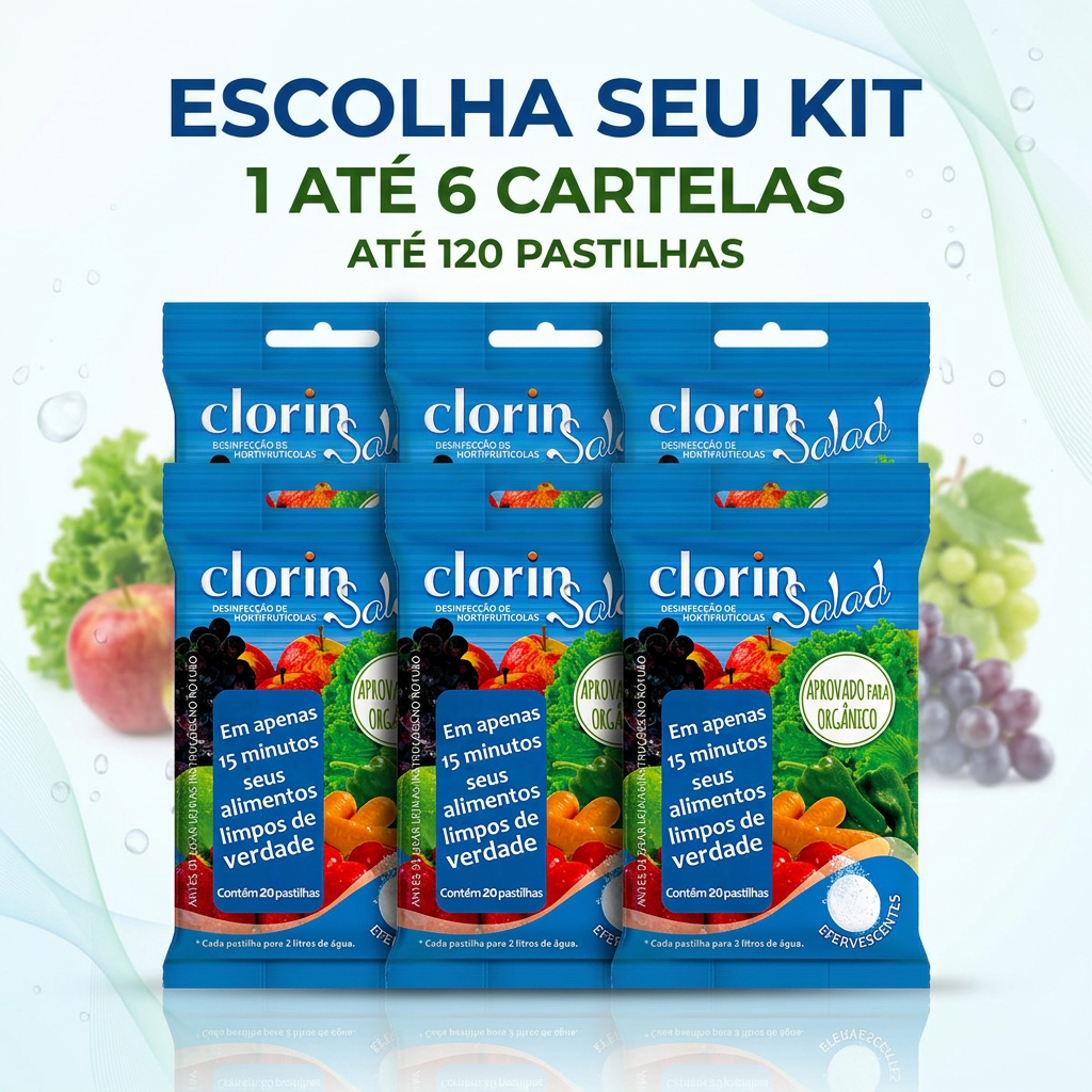 Pastilhas Clorin Salad Desinfetante para Frutas Verduras Legumes Hortifrúti