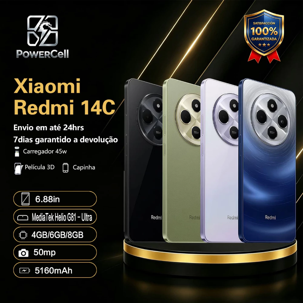 Smartphone Xiaomi Redmi 14C 128GB 256GB 4GB 8GB RAM Dual SIM 50MP Original NF Garantia