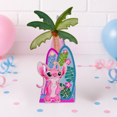 Caixinha Pirâmide personalizada Stitch e Angel para festas lembrancinhas personalizados mimos