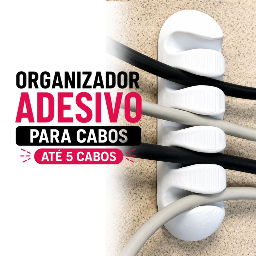 Organizador Adesivo para Cabos 5 Cabos Porta Cabos TV Rack Home Theater PETG