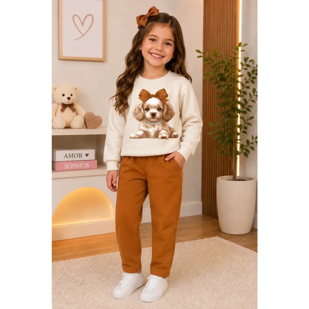 Conjunto moletom menina Inverno Infantil feminino Kyly frio Peluciado Novo flanelado quentinho