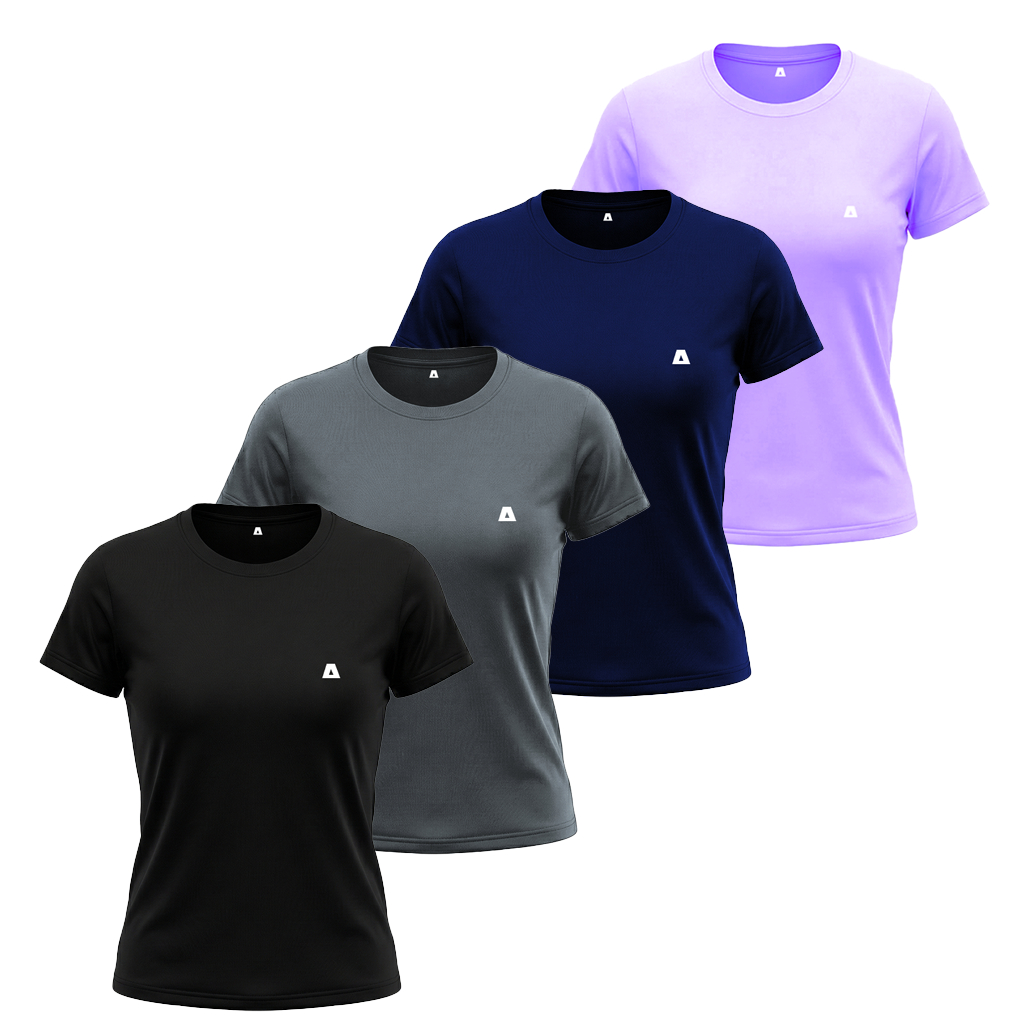 Kit 4 Camisetas Dry Fit Feminina Algarf Manga Curta Básica Lisa Academia Treino Corrida Fitness Esporte Caminhada