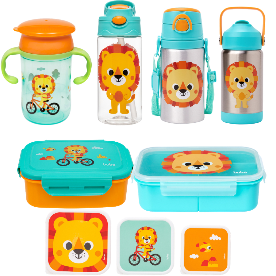 Kit Escolar Infantil Garrafa Copo Lancheira Potinhos Buba Zoo Creche Criança Bebê Lanche Pote Escola — imagem 2 de 2