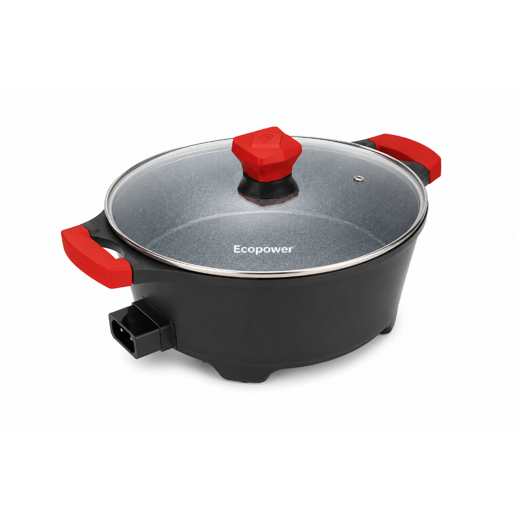 Panela Grill Elétrica Ecopower EP-3622 220V · Antiaderente com Tampa de Vidro e Controle de Temperatura