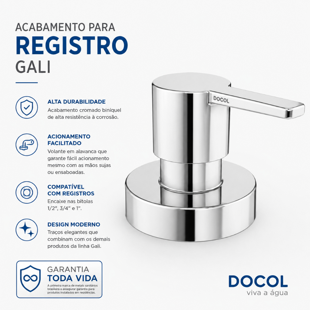 Acabamento para registro DocolBase 1/2", 3/4" e 1" Gali - Docol Original