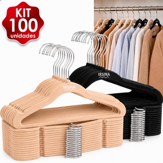 KIT Cabide Veludo 100 Unidades Adulto Antiderrapante Slim Ultra fino Resistente