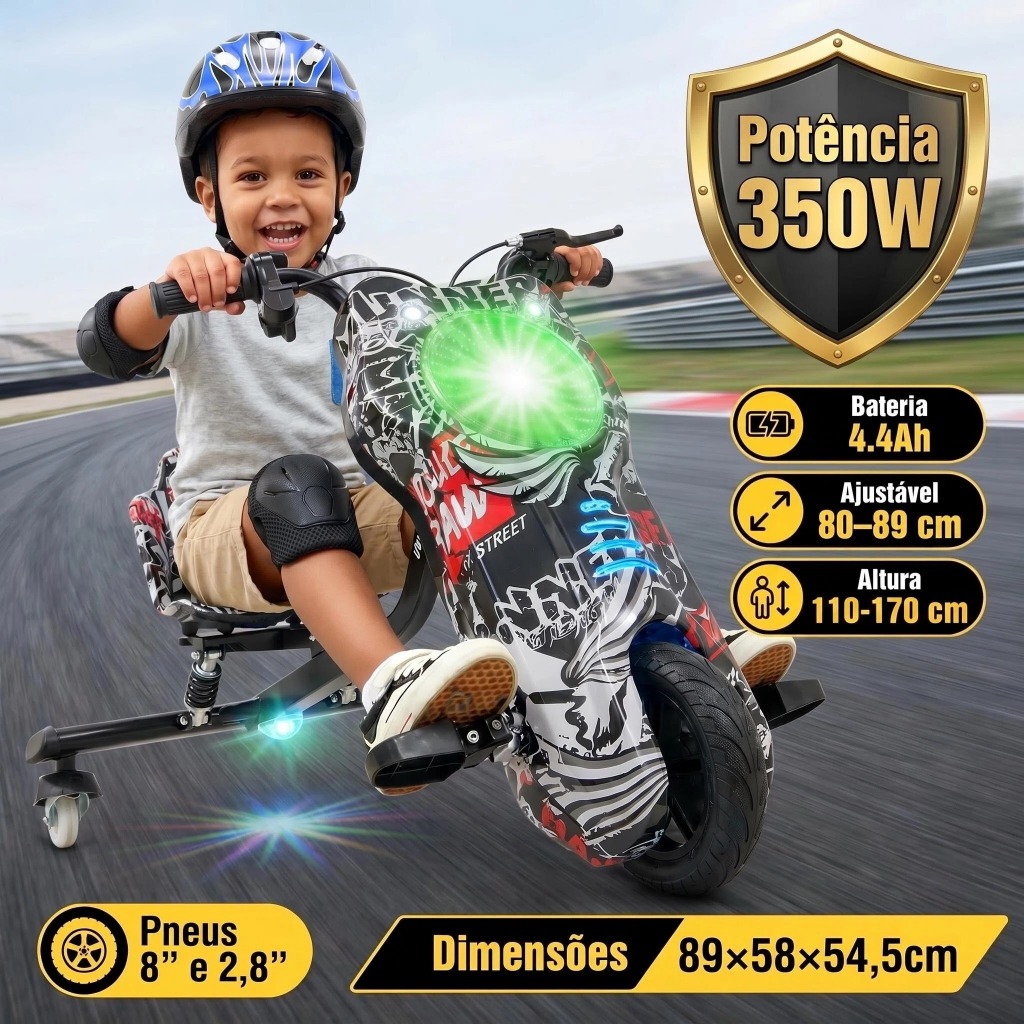 350W HONEYWHALE 007B/008B/008C Triciclo Elétrico Drift Infantil 75min 20KM/H