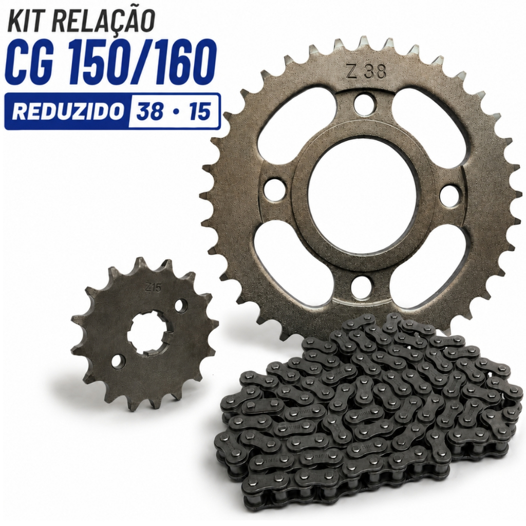 Kit Relação Reduzida Honda Cg 150/160 Titan/Fan/Start Competição Coroa 38 Pinhão 15 Transmissão